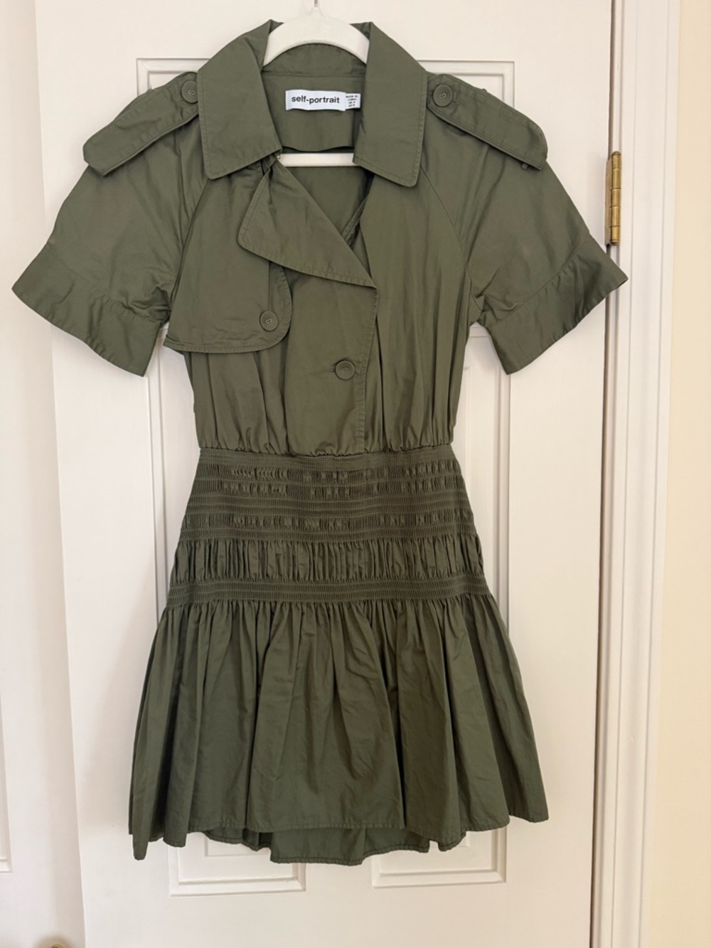 Self-Portrait Olive Utility Shirtdress